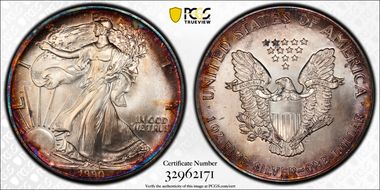 1990 $1 Silver Eagle MS68