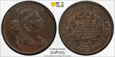 1803 1C S-243, No Stems AU58+ BN