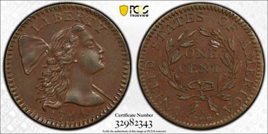 1794 1C S-58, Many-Haired AU58+ BN