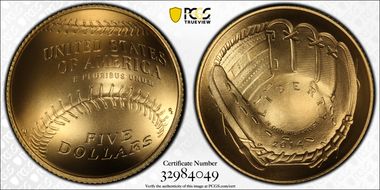 2014-W $5 Baseball Hall of Fame MS70