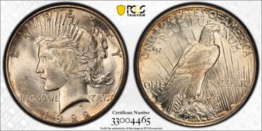 1922-S $1 VAM 10, Extra Ray MS63