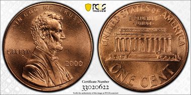 2000 1C "Cheerios" Cent MS67RD