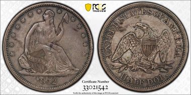 1842 50C WB-13 Medium Date RPD Rev of 1842 XF45