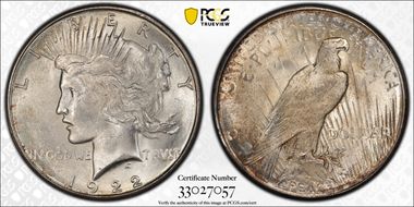 1922-S $1 VAM 5A Overpolished Rays MS63