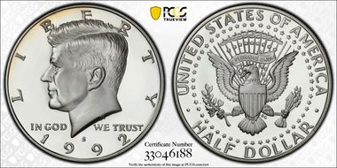 1992-S 50C Silver PR70DCAM