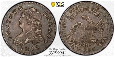 1818/5 25C Browning 3 AU50