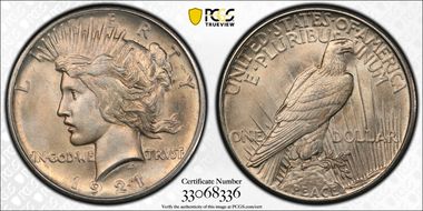 1921 $1 High Relief, Peace MS63