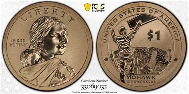 2015-W $1 Mohawk Ironworkers, Enhanced Coin & Currency Set SP69