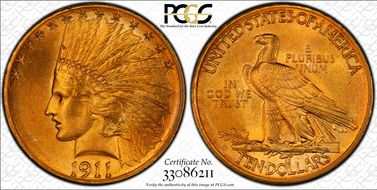 1911-S $10 MS64+