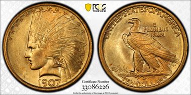 1907 $10 Indian MS66+