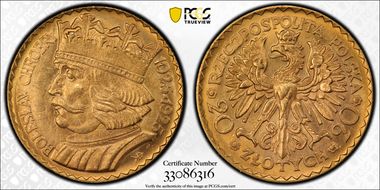 1925(w) 20 Zl KM-33  Au MS64