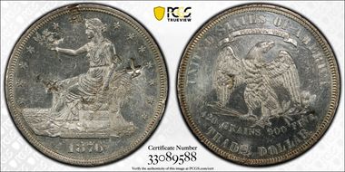1876 T$1 Chopmarked AU58