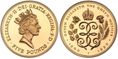 1990 £5 S-L1 Queen Mother Au PR69DCAM