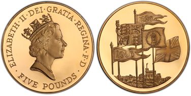 1996 £5 S-L3 Elizabeth II Birthday Au PR69DCAM