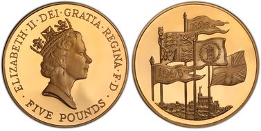 1996 £5 S-L3 Elizabeth II Birthday Au PR69DCAM