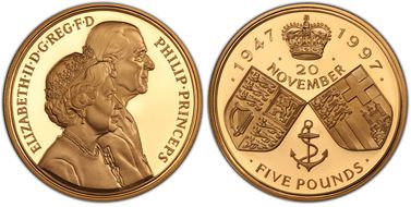 1997 £5 S-L4 Golden Anniversary Au PR68DCAM