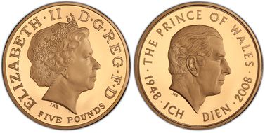 2008 £5 S-L19 Charles 60th Birthday Au PR69DCAM