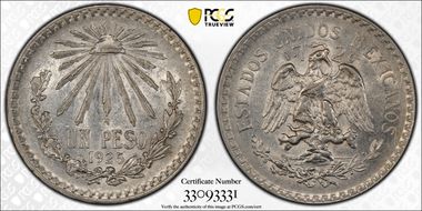 1925-M Peso KM-455  Ag AU55