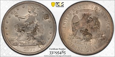 1877-S T$1 Chopmarked AU53
