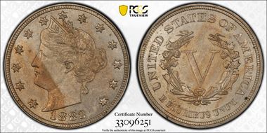 1883 5C No CENTS AU58