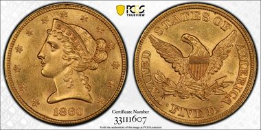 1860 $5 MS62+