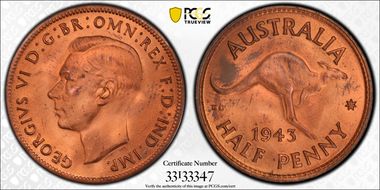 1943(m) 1/2D MS64+ RD