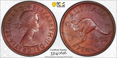 1956 Y. (p) 1D Melbourne obverse MS63BN