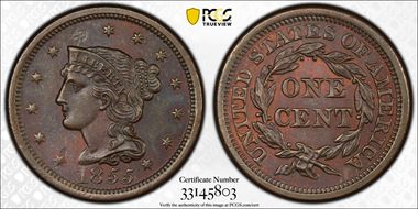 1855 1C N-10 Slanted 55 MS64BN