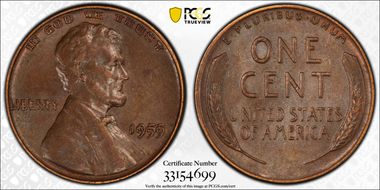 1955 1C Doubled Die Obverse AU58BN