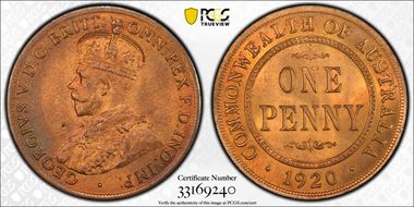 1920 /./  1D Dot above bottom scroll Indian obverse MS65RB