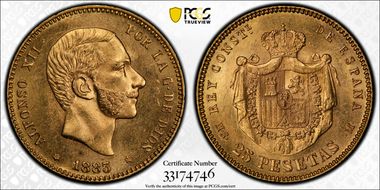 1883-MS M 25 Pta (1883) MS64+