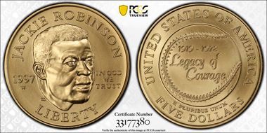 1997-W $5 Jackie Robinson MS70