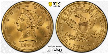 1906 $10 MS64+