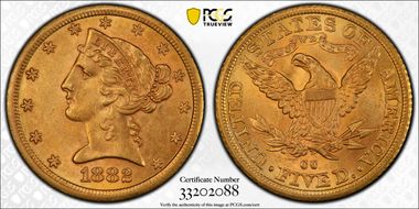 1882-CC $5 MS62