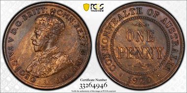 1920 /./  1D Dot above bottom scroll Indian obverse MS64BN