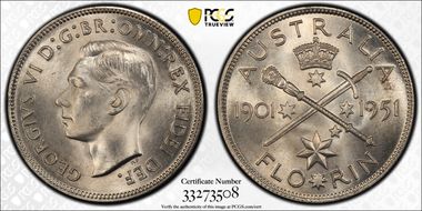 1951(m) Florin Jubilee KM-47  Ag MS64