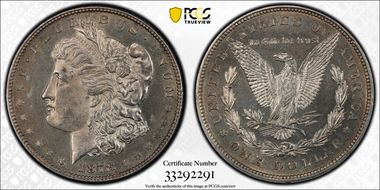 1878 8TF $1 VAM 9, First Die Pair AU58