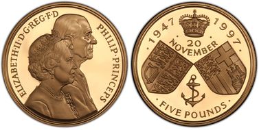 1997 £5 S-L4 Golden Anniversary Au PR69DCAM