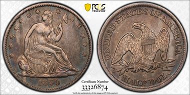 1859-S 50C WB-7 Medium S Recut Date XF40