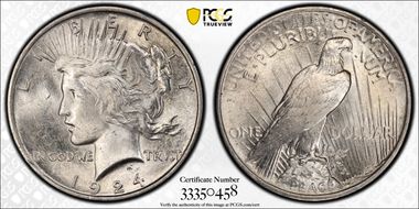 1924 $1 VAM 11A Wing Die Break MS63