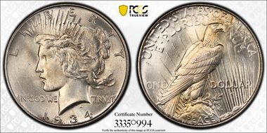 1934 $1 VAM 1A Obv Die Scratch MS64