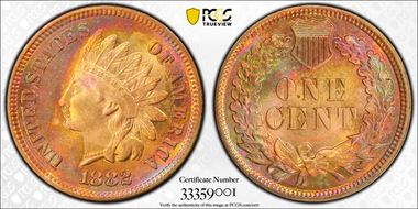 1882 1C MS64+ RB