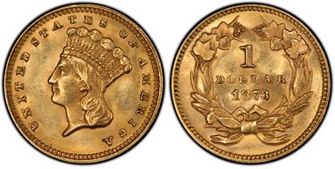 1873 G$1 Open 3 MS62