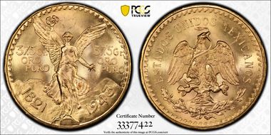 1943 (50 P) KM-482  Au MS66