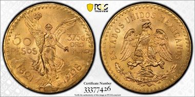 1928 50 Peso KM-481  Au MS64+