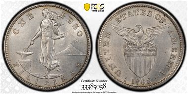 1908-S Peso KM-172  Ag AU53