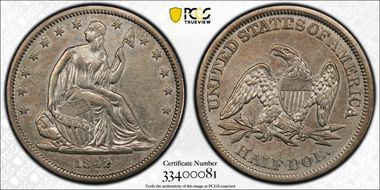 1842 50C WB-6 Sm Dt, Rev of 1842 XF45