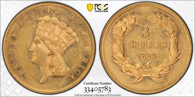 1860 $3 AU58