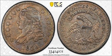 1821 10C JR-7, Large Date XF40