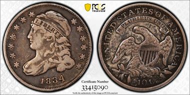 1834 10C JR-4 Large 4 VF35